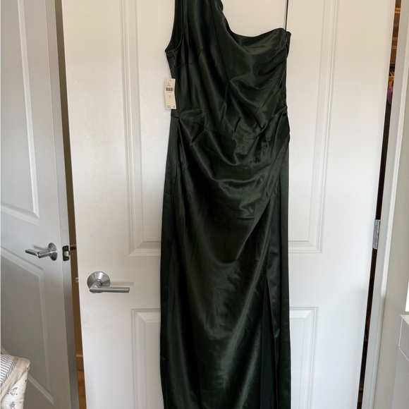 BHLDN Elegant Green One-Shoulder Dress - Picture 1 of 6